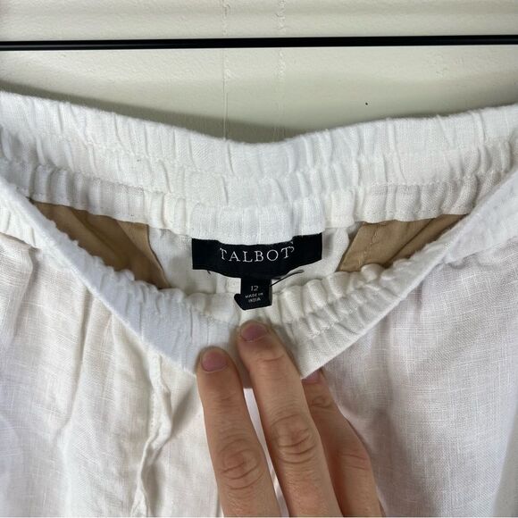 Talbots White with Nude Pockets Relaxed Fit Linen Pants size 12 NWOT - Picture 3 of 8